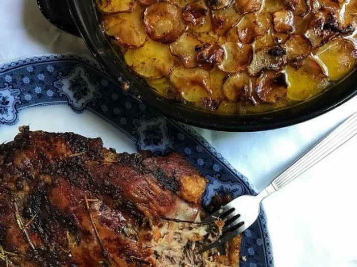 Roast Shoulder of Lamb with Anchovy Butter + Boulangère Potatoes