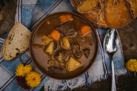 Slow-Cooked Organic Beef Stew with Red Wine & Root Vegetables