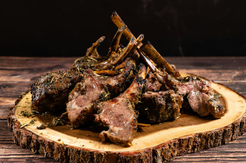 Slow-Braised Organic Rack of Lamb with Rosemary & Garlic