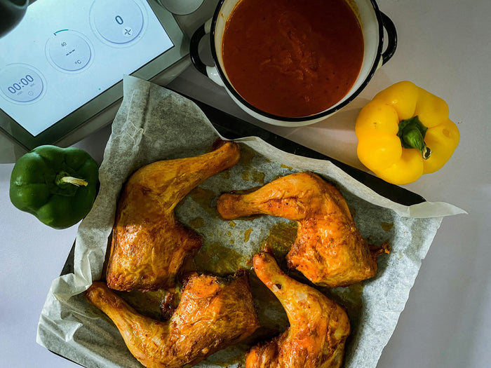 Honey Mustard Roast Organic Chicken Legs with Thyme Potatoes