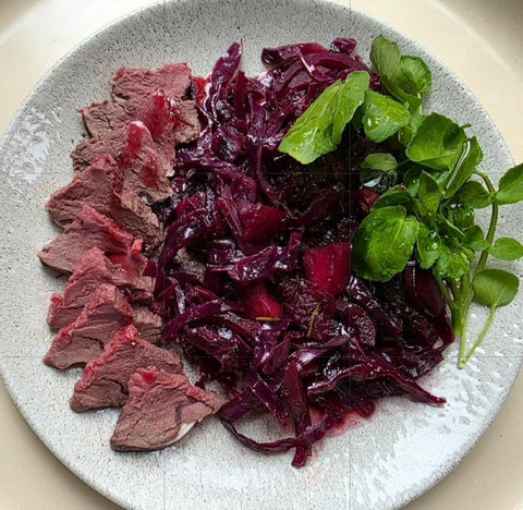 Roasted Wild Venison Saddle with Spiced Red Cabbage