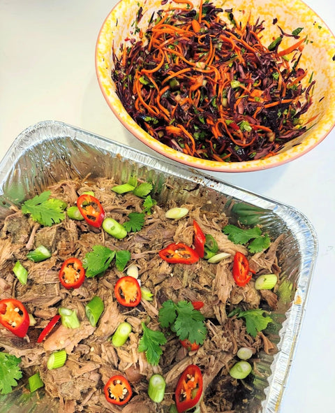 Asian-Style Pulled Organic Pork with Crunchy Slaw