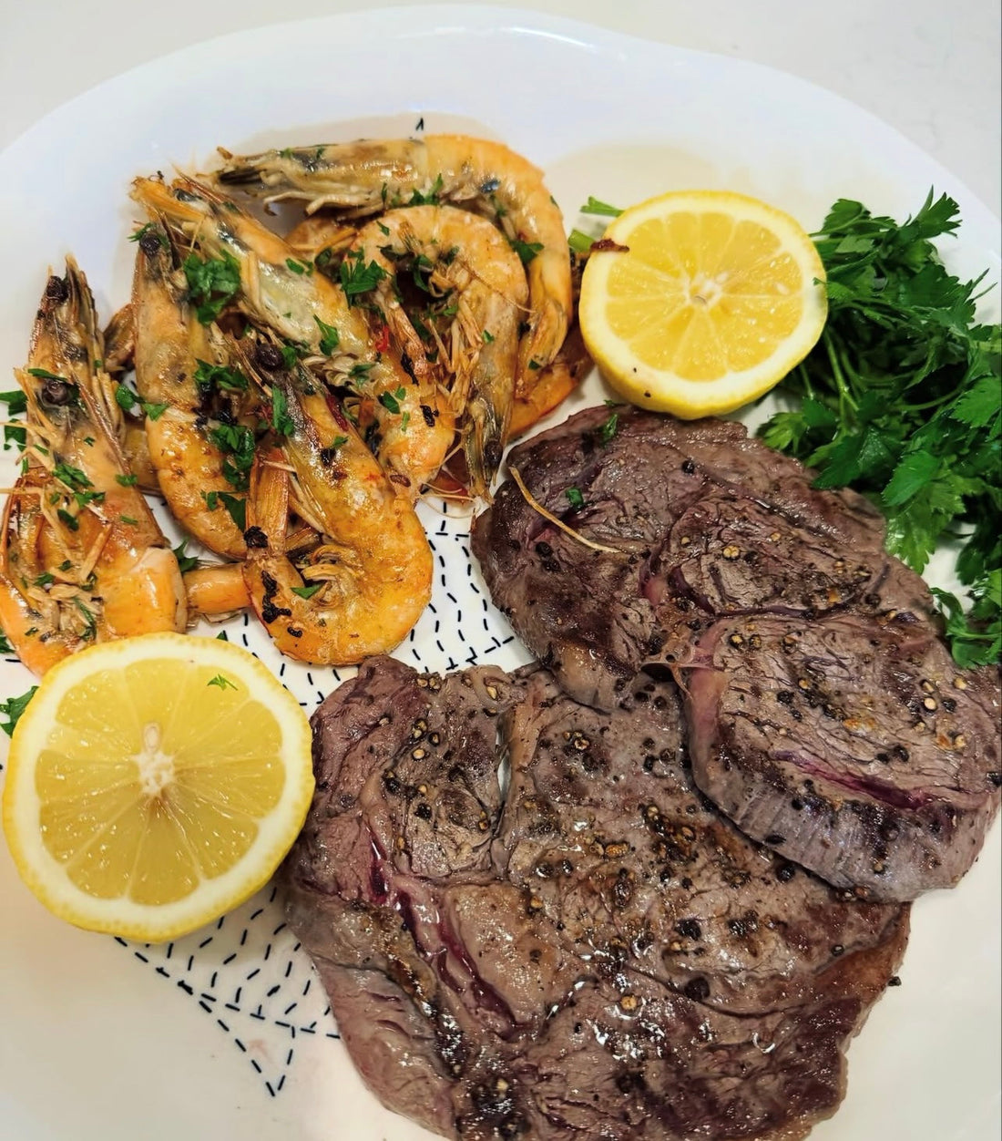 Surf & Turf with Garlic & Chilli Prawns