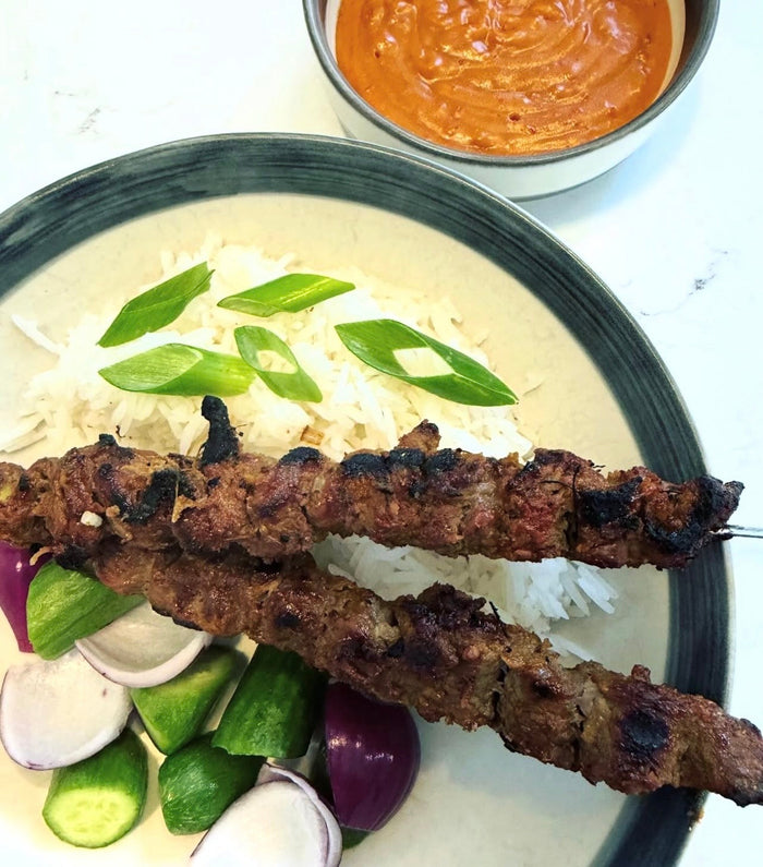 Malaysian Beef Satay with Peanut Dipping Sauce