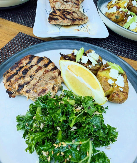 Yogurt Marinated Organic Pork Ribeye Steaks