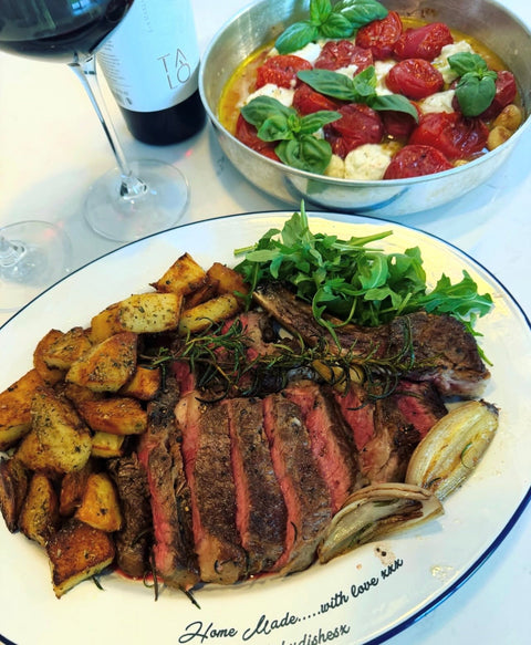 Organic Côte de Boeuf with Warm Caprese Salad