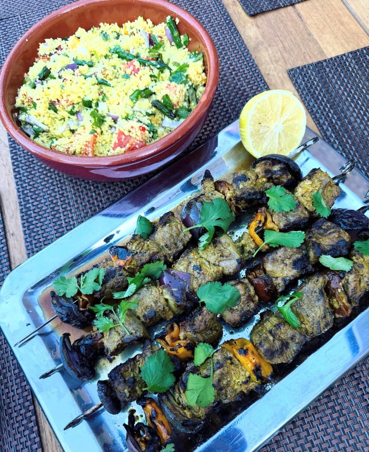 Moroccan Lamb Neck Kebabs with Herby Couscous