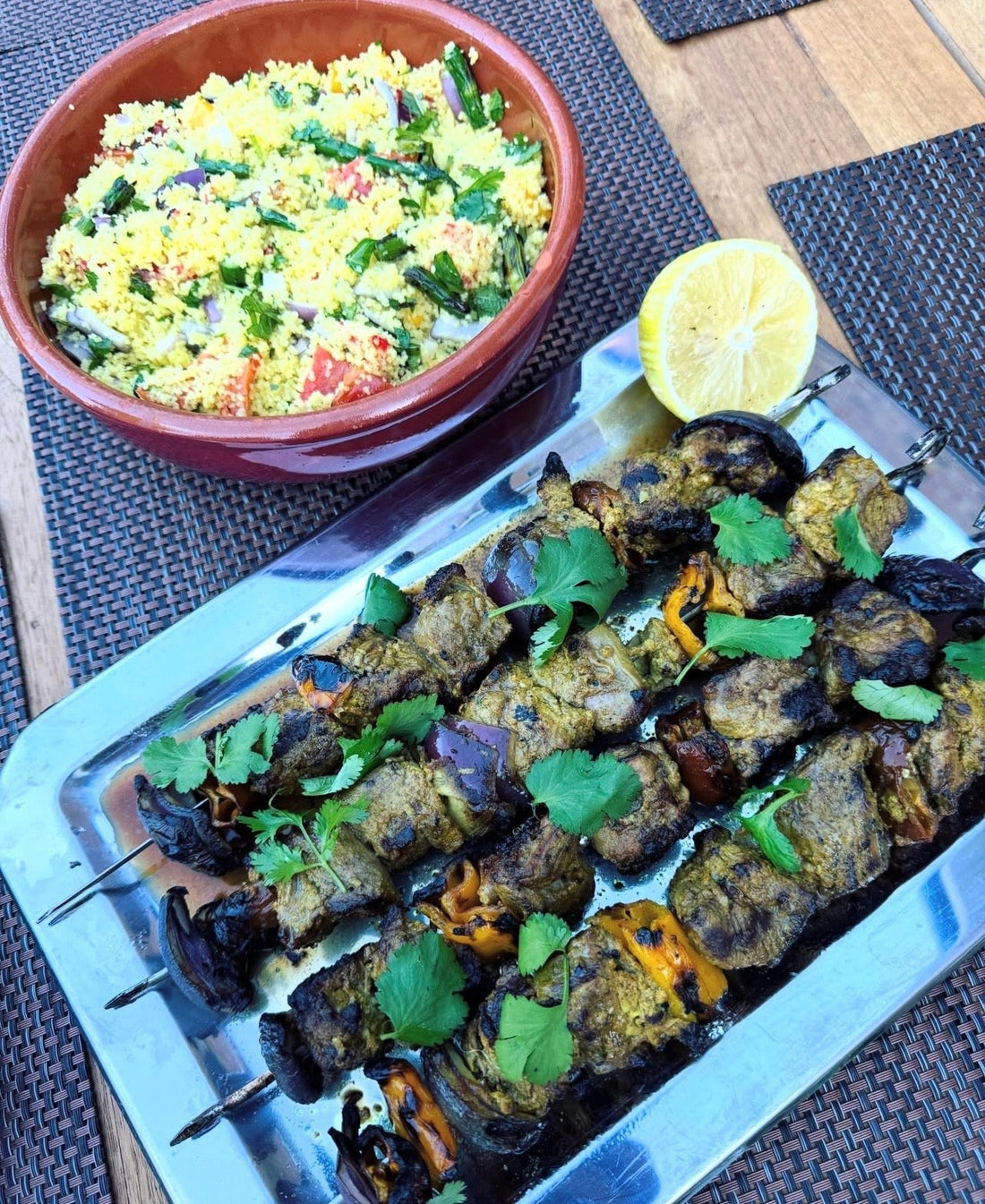 Moroccan Lamb Neck Kebabs with Herby Couscous