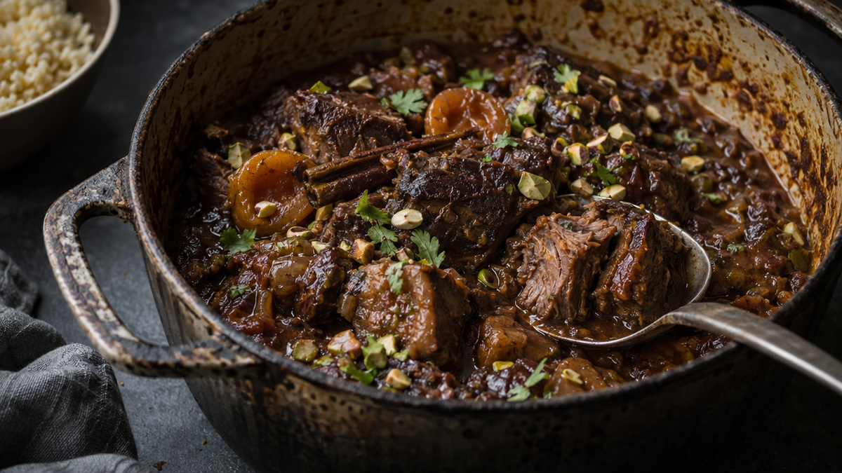 Lamb with Ras el Hanout, Apricot & Pistachio