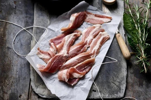 Nitrate-free bacon from The Organic Butchery, illustrating what are nitrates, nitrites, and nitrate-free bacon.