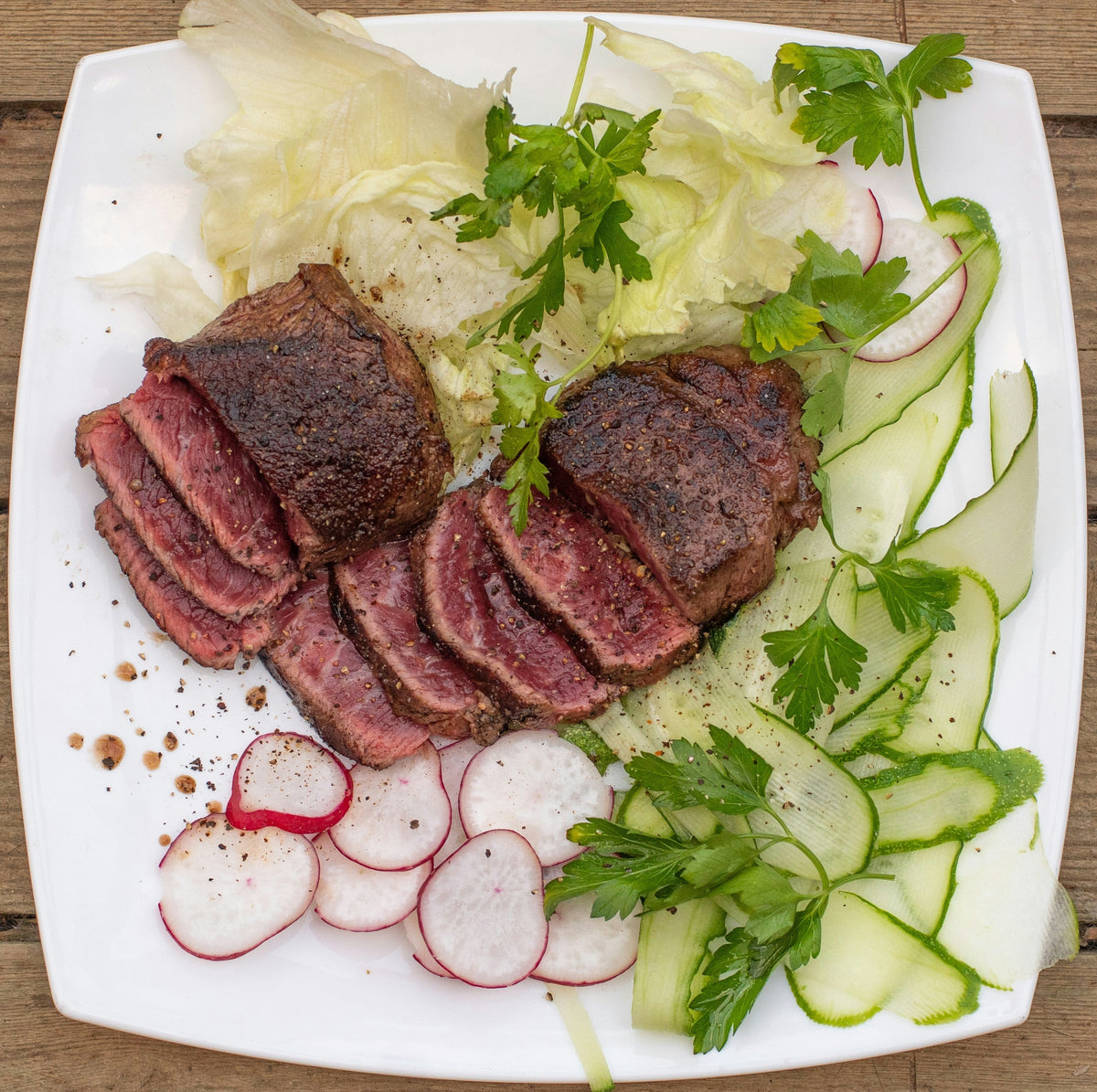 Wild Venison Loin Steaks with Cucumber & Radish Summer Salad