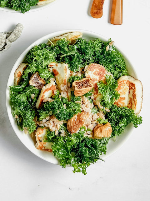 Grilled Organic Halloumi, Fig & Kale Salad