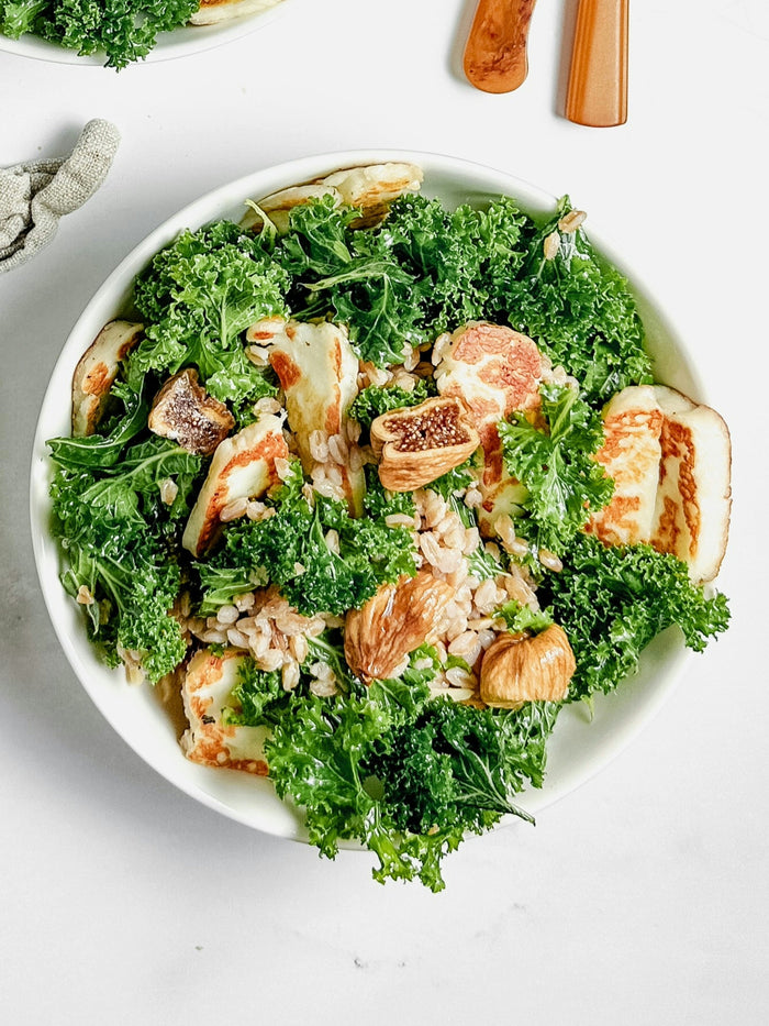 Grilled Organic Halloumi, Fig & Kale Salad