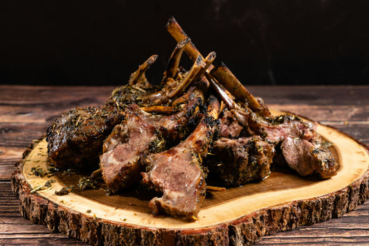 Slow-Braised Organic Rack of Lamb with Rosemary & Garlic
