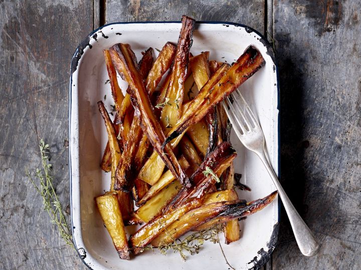 Tallow Roasted Parsnips  with Maple and Thyme