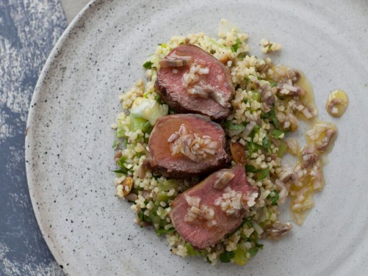 Goat with Cracked Wheat and Anchovy Dressing 