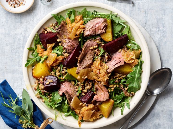 Leftover Beef, Beetroot& Grain Salad With Ferments