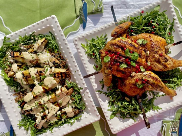 Persian Spatchcock Chicken, Roast Aubergine Salad & Harissa Yoghurt