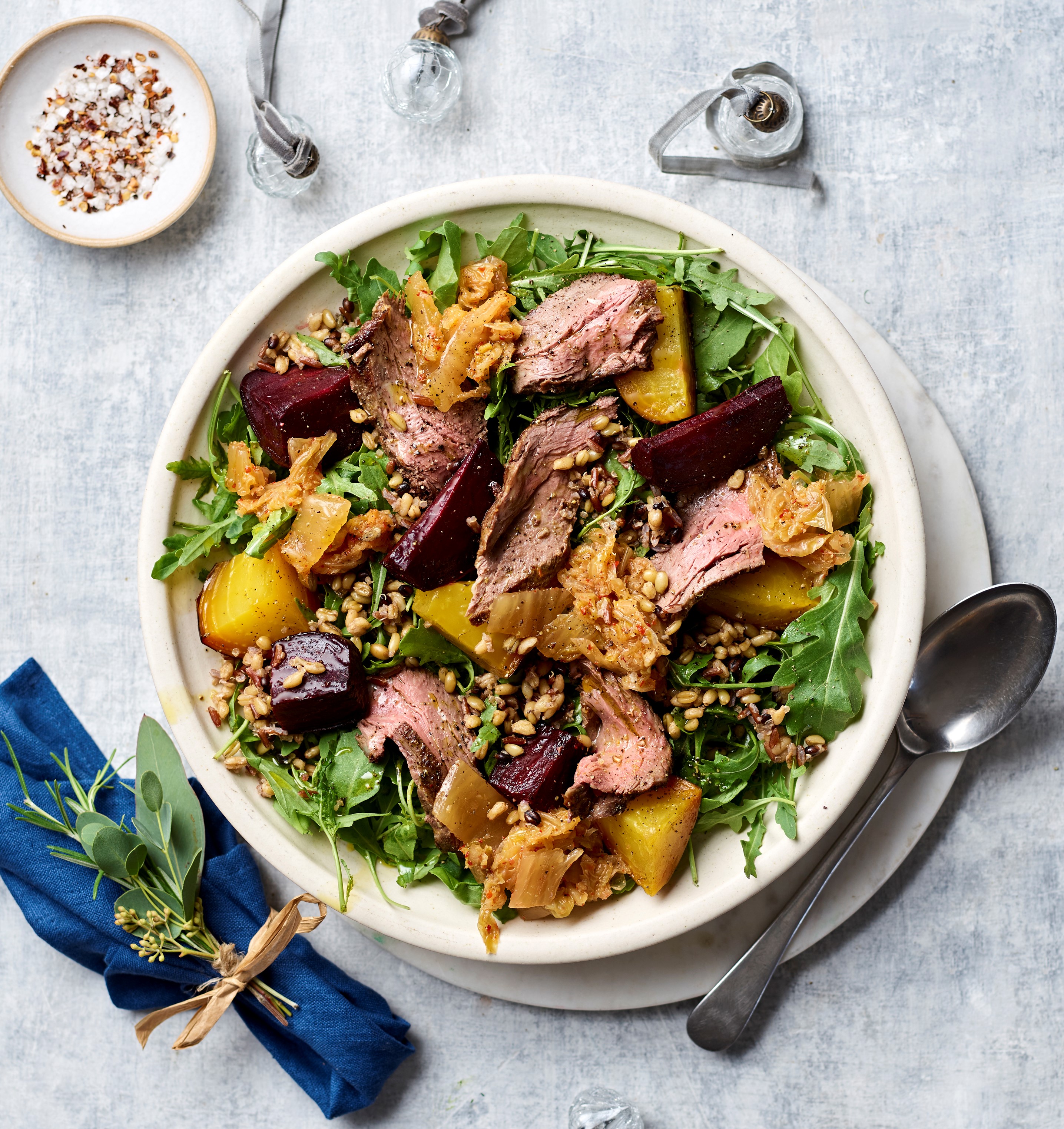 Beef, Beetroot & Grain Salad With Ferments