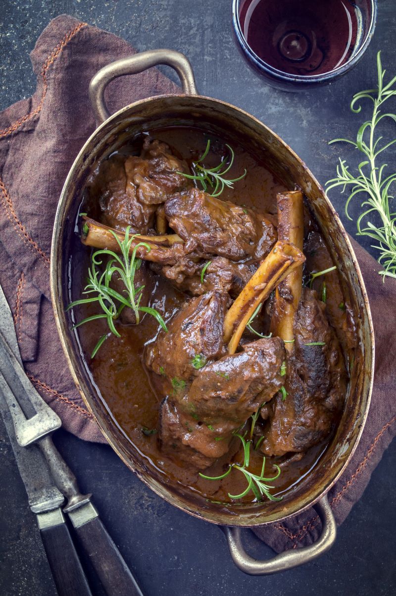 Slowed Cooked Lamb Shanks in a Red Wine Sauce